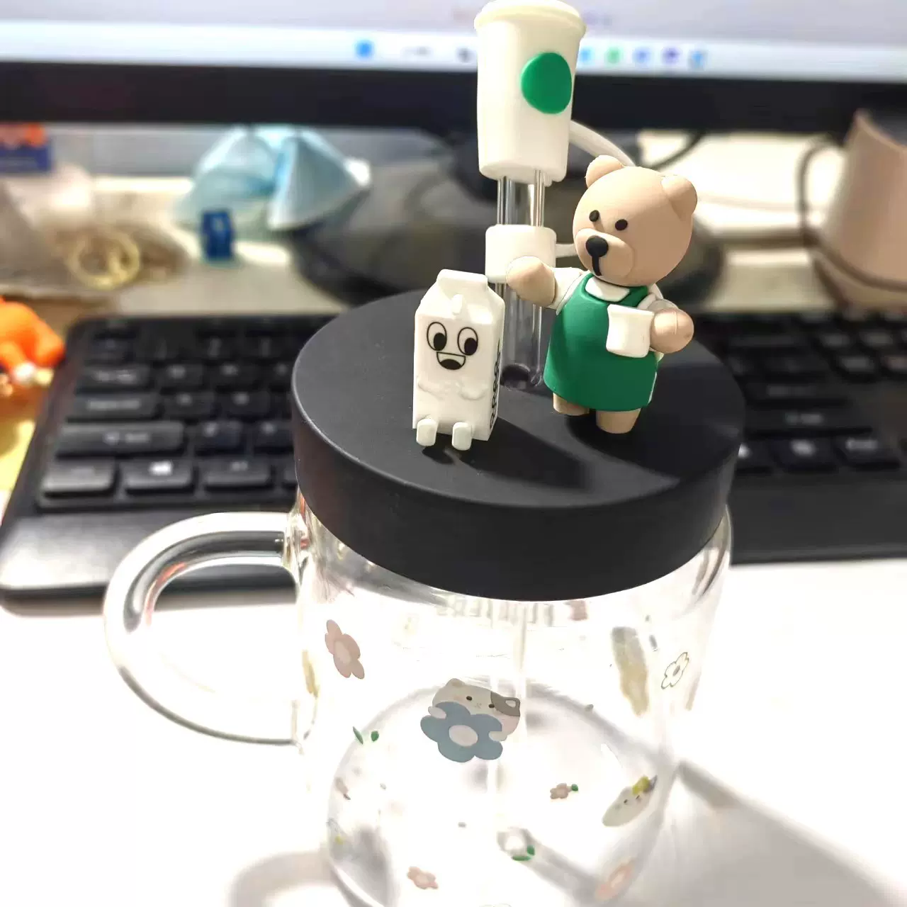新款星巴风硅胶吸管帽定制卡通小熊硅胶防尘塞吸管塞硅胶制品批发