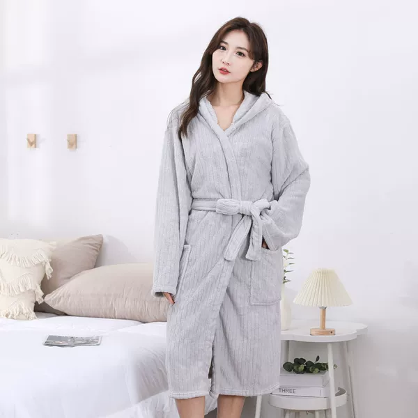 Unisex long-sleeved home bathrobe [smoke gray]