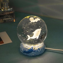 創意3D內雕水晶球小夜燈發光樹脂小擺件學生禮品生日禮物跨境批發