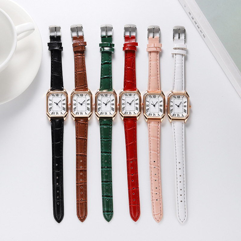 Cross-Border Popular Watch, Fashionable Retro Dial, Women's Square Scale, Student Simple Alloy Quartz Watch, Ready Stock