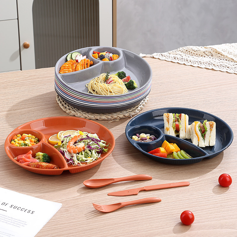 Split Plate Fat-reducing Dinner Plate Children's Tableware suit Combination Three-compartment Rice Plate Snack Pasta Salad Dumpling Plate