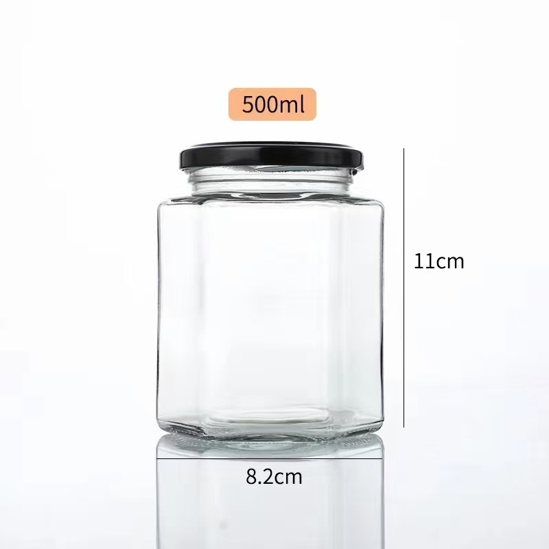 500ml六角形ガラス瓶密封蓋付き包装瓶六角蜂蜜ツバメ瓶セット唐辛子漬物瓶|undefined