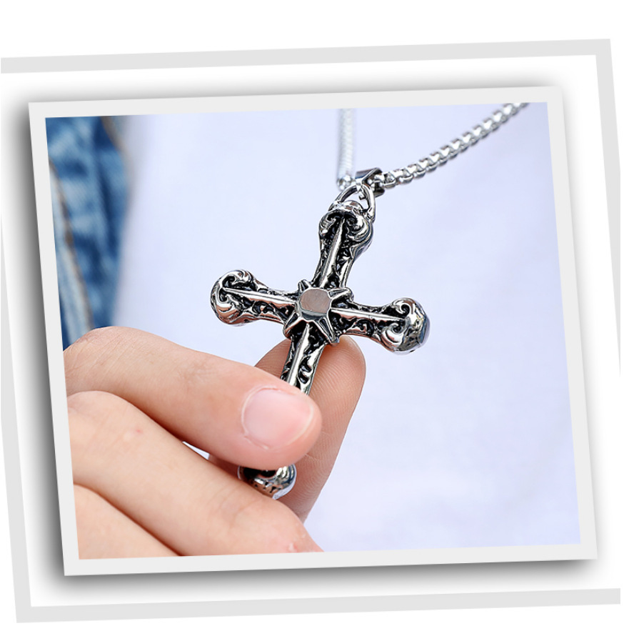 Cross Necklace Men's Personalized Titanium Steel Student Dominant Trendy Street Hip Hop Pendant_voghion.com