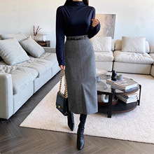 新款灰色包臀裙女2024秋冬新款加厚高腰冬裙中长通勤显瘦半身包臀