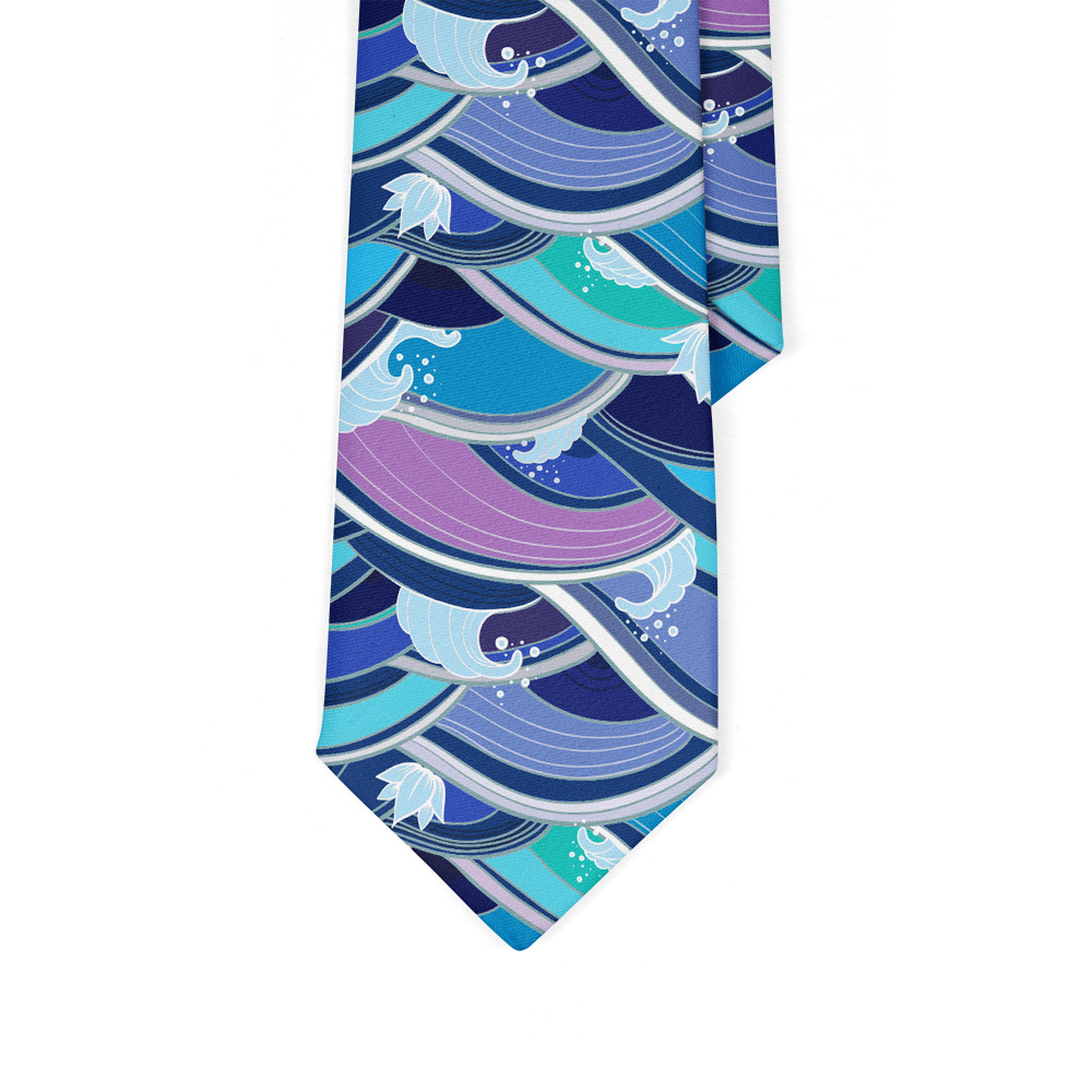 Cravatta con motivo artistico in poliestere con nastro Kanagawa Wave da 8 cm di larghezza_voghion.com