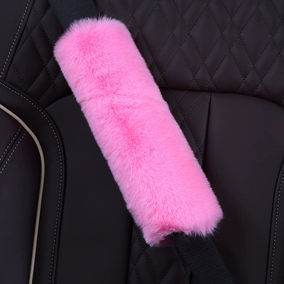 thickened Plush Backpack shoulder strap cover, Seat belt shoulder pad - bright-pink-25cm