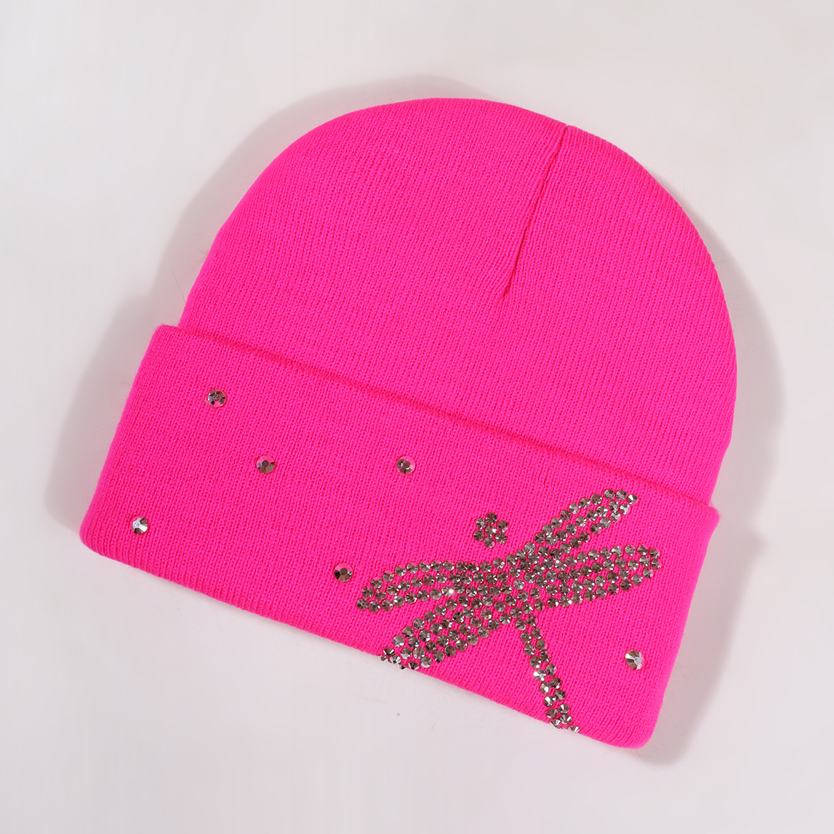 Chapéu unissex Dragonfly quente chapéu de malha com strass chapéu de malha festa outono e inverno_voghion.com