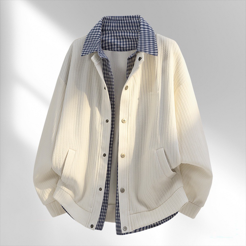 Cross-border retro falso de dos piezas chaqueta de revestimiento de cuello de malla primavera chaqueta de trabajo suelta marca de moda masculina image 9