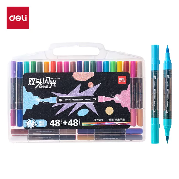 Deli HM292 Round Rod Double-Headed Glitter Marker Pen Soft Tip Watercolor Pen Kindergarten Glitter Pen Star Sparkle Watercolor Pen