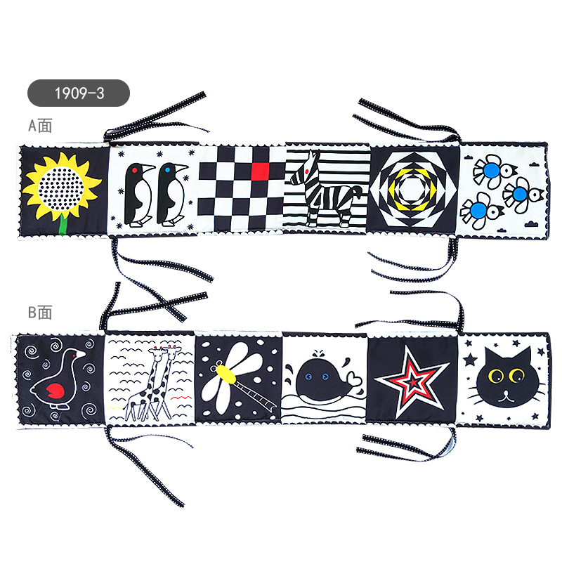 Cross-border New Product Baby Vision Black and White Color Training Early Education Cloth Book Newborn Shape Baby Bed Belt BB