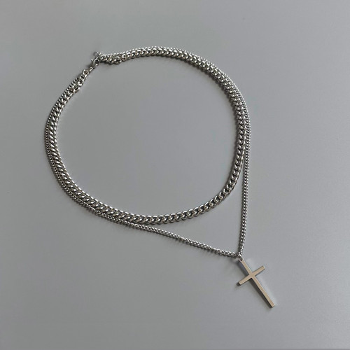 Titanium steel double cross necklace for men trendy dance hip-hop for women individual versatile sweatshirt accessory