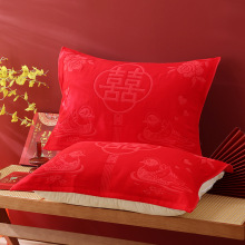 纯棉大红喜字枕巾结婚红色六层全棉纱布枕头巾加大加厚柔软一对