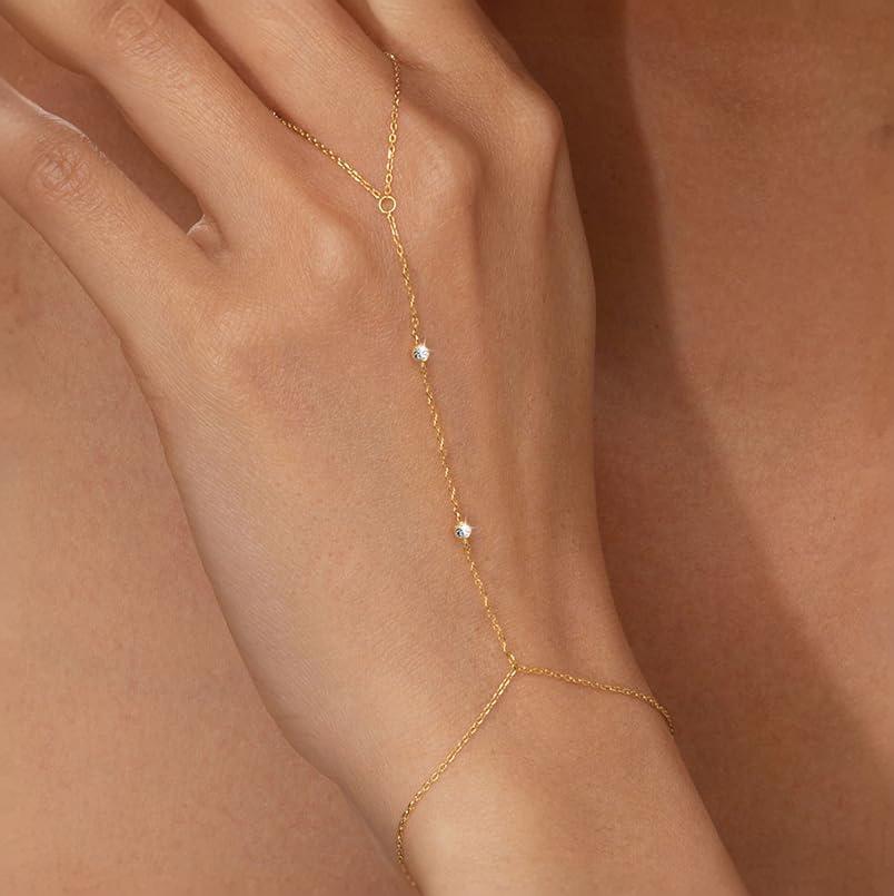 Cross-Border Stainless Steel 18K Real Gold Zircon Cross Chain Titanium Steel Bracelet Ring Integrated Chain That Won'T Fall Off for Women