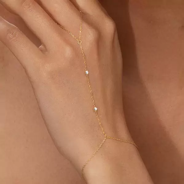 Cross-Border Stainless Steel 18K Real Gold Zircon Cross Chain Titanium Steel Bracelet Ring Integrated Chain That Won'T Fall Off for Women
