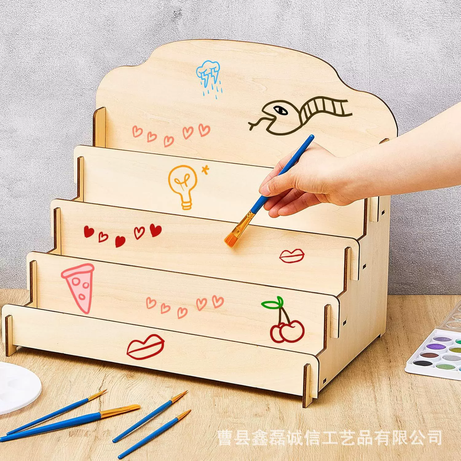 跨境木制贺卡展示架贴纸展示架便携式卡片展示架阶梯式贺卡收纳架