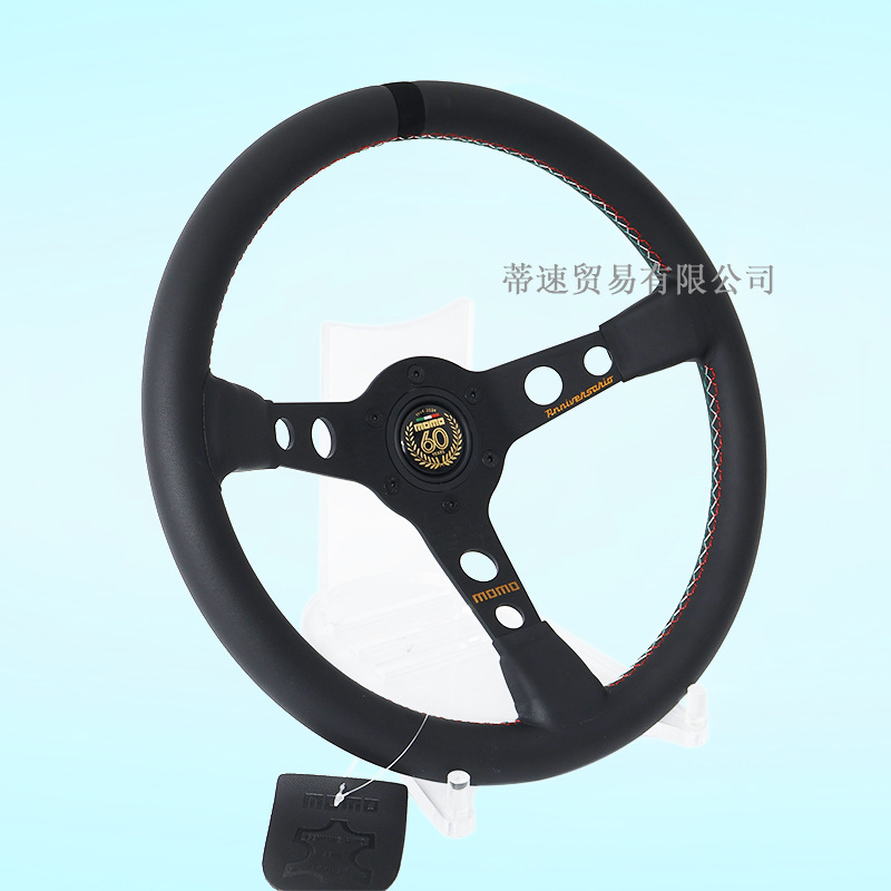 Factory Direct Sale Momo 14inch Concave 60Th Anniversary Genuine Leather Suede Racing Steering Wheel Universal
