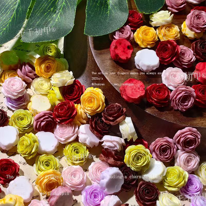 Trendy Tie-Dye Rose Soft Gel Flower Nail Art Accessories DIY Nail Material Bracelet Earrings Accessories