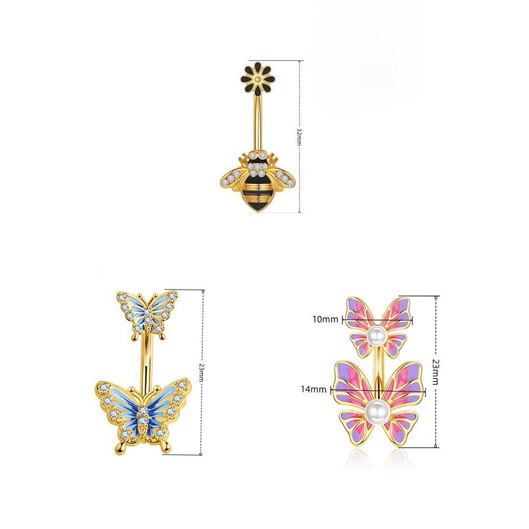 Amazons meistverkauftes grenzüberschreitendes Produkt: Schmetterlingsringe, kreative Bauchnabelpiercings mit Pailletten aus Harz, Körperschmuck zum Piercen_voghion.com