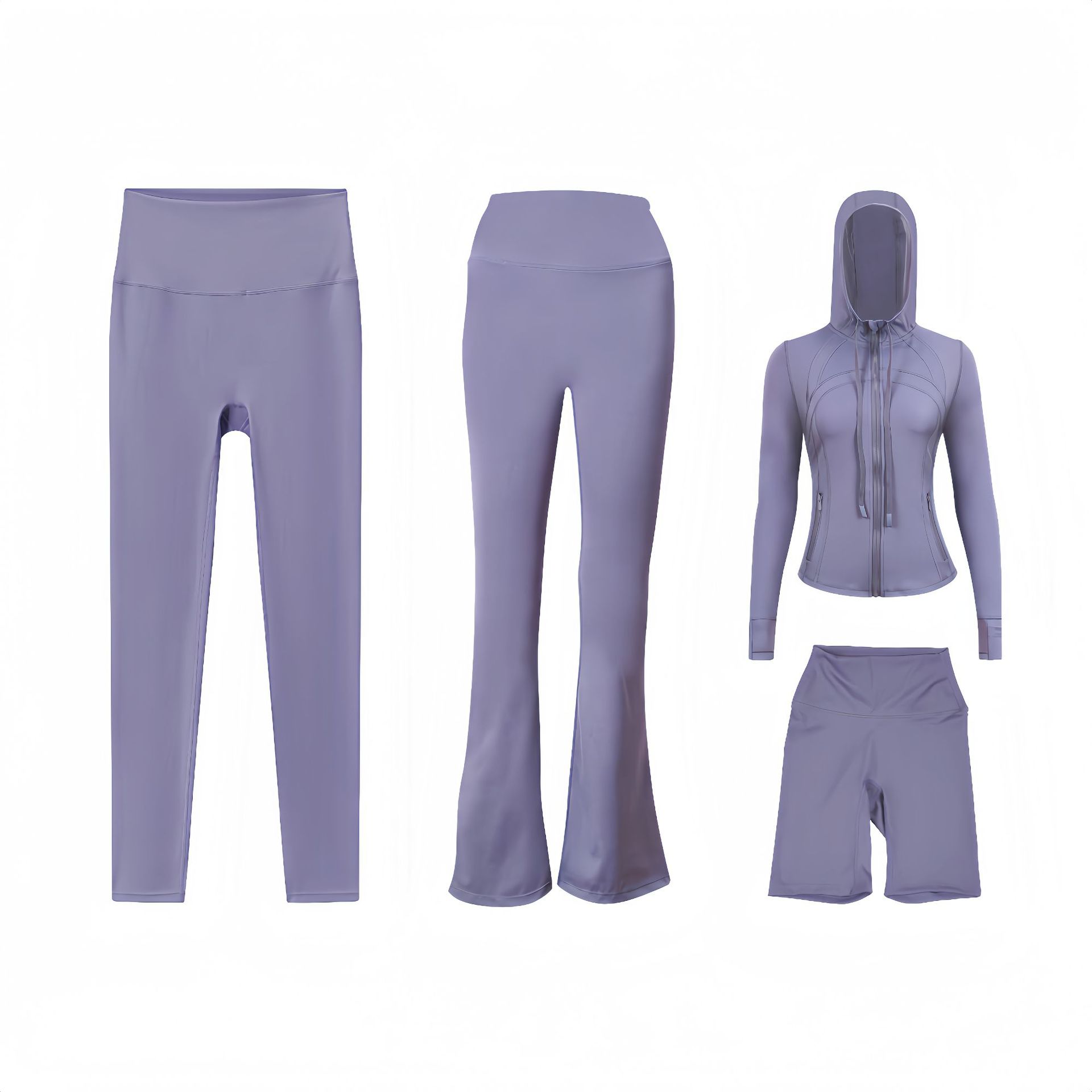 Dames sport set 4-delig met capuchonjas flared en capri broek_voghion.com
