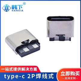 厂家批发type-c 2Pin母座焊线式简易充电母头高寿命黑胶USB连接器