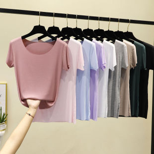 Mask Short-sleeved T-shirt Women's Summer Modal Seamless plus size Base Shirt Solid Color Slim-fit Thin Inner Top
