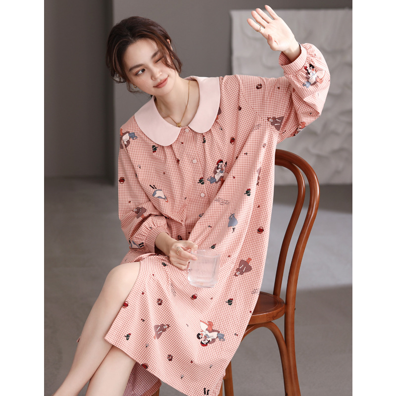 (2개) 봄 신제품 제조 업체 현장 직매 여성 잠옷 심플 루즈 캐주얼 편안한 가디건 드레스는 밖에서 착용 가능