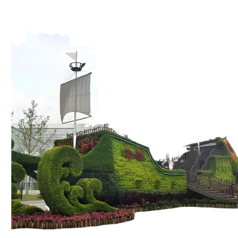 Fábrica de fotos de escultura verde transfronteriza a gran escala para hacer adornos de escultura verde luminosa en la intersección de la calle del parque al aire libre