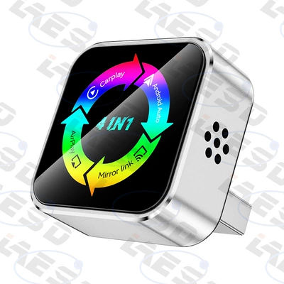 Cross-Border Best-Selling 4-in-1 Wireless, Simsiz CarPlay və Android Auto - q1ae-silver-color-standard-metal-glass-apple-android-mirror-screen-projection-android-auto-four-in-one-carplay-box-is-only-suitable-for-overseas-systems