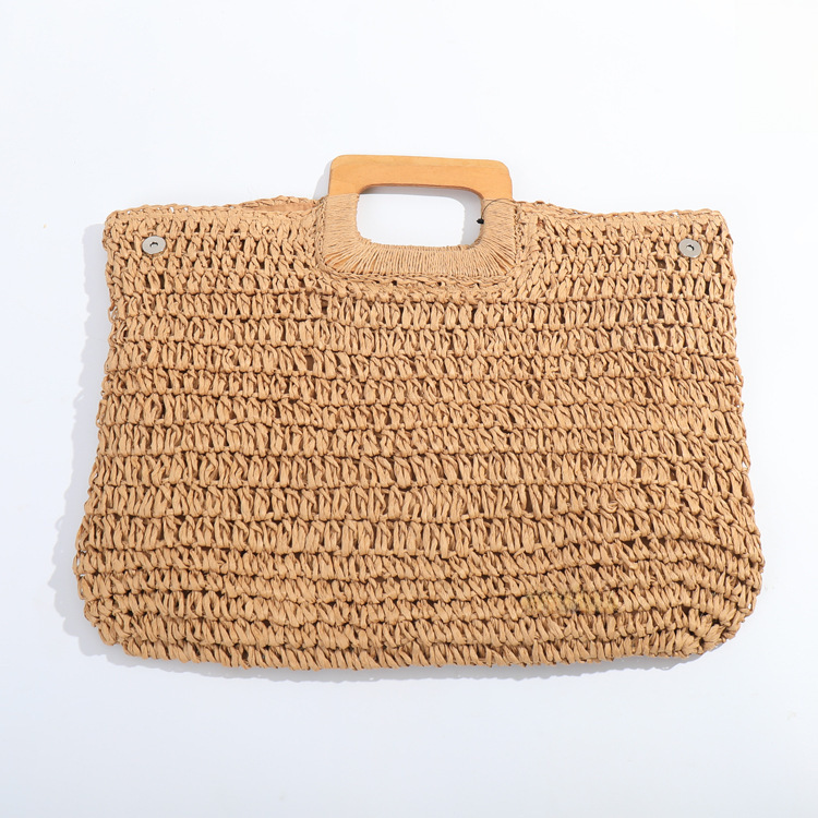 Korean caramel-colored Insta-style handmade grass woven handbag for women, summer large capacity French retro beach tote.