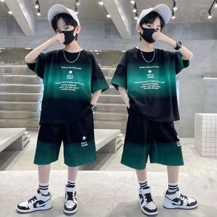 New Style Korean Casual Short-Sleeved Tops for Boys, New Summer Clothes, Fashionable Contrasting Colors, Children's Fashionable Sports Five