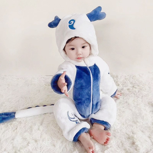 Baby Bodysuit for Spring and Autumn, Thick for Outdoor Warmth, Cute and Adorable Dinosaur-themed Children's Outfit for Home Crawling