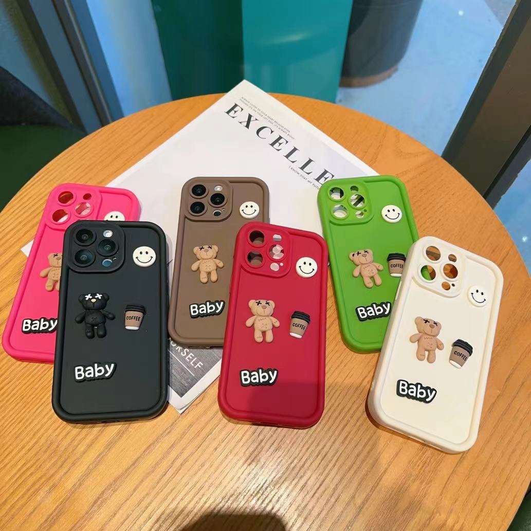 Popular brand phone case for Xiaomi civi2 red mi 13C smiley face Bear POCO M3 Internet celebrity Three-dimensional cartoon