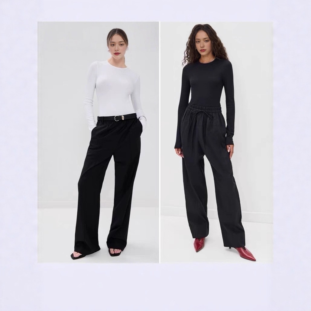 American Tib New Style Round Neck Long Sleeve Back Seam Design Modal Blended Ribbed Elastic Versatile Base T-Shirt