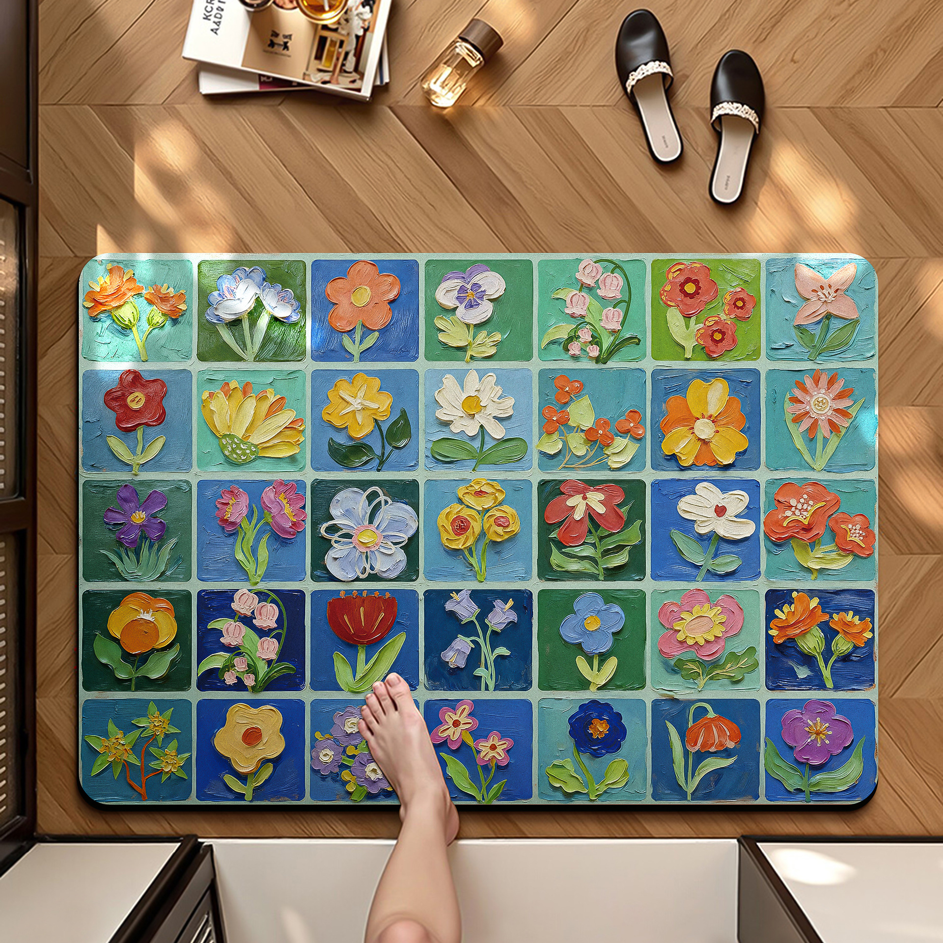 American Retro Bathroom Patio Lodo de Algas Cojín de absorción de agua puerta de baño antideslizante Pierna de baño alfombra de baño