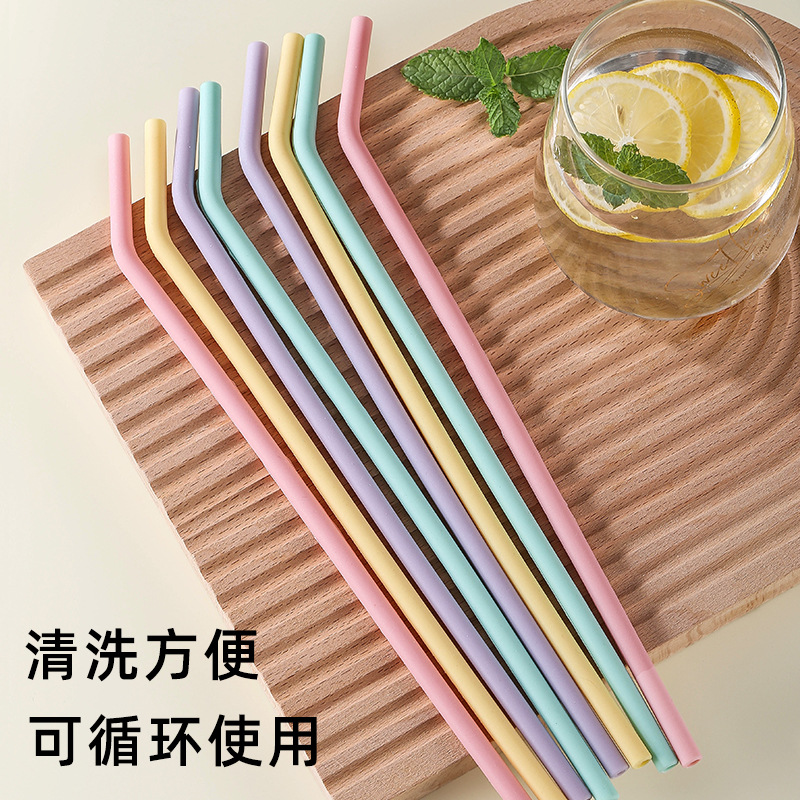 Juego de Pajitas Curvas Nórdicas de Silicona de Grado Alimenticio Xuanjun, Cuatro Piezas, Resistentes a Altas Temperaturas, Fáciles de Limpiar, Aptas para Lavavajillas.