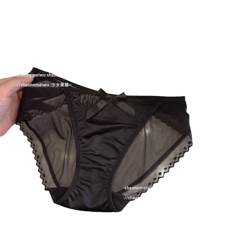 Japanese pure lust style sexy lace panties women's bow transparent mesh summer thin breathable low-waist briefs