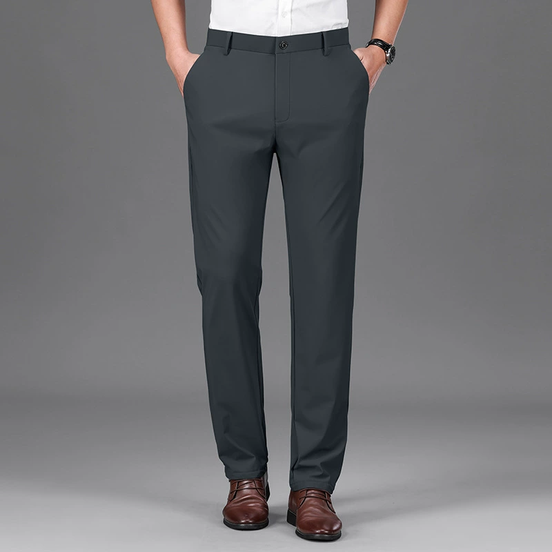 Высокоэластичные классические брюки с вышивкой для молодежи и среднего возраста, устойчивые к морщинам, не узкие, прямые, деловые повседневные универсальные длинные брюки