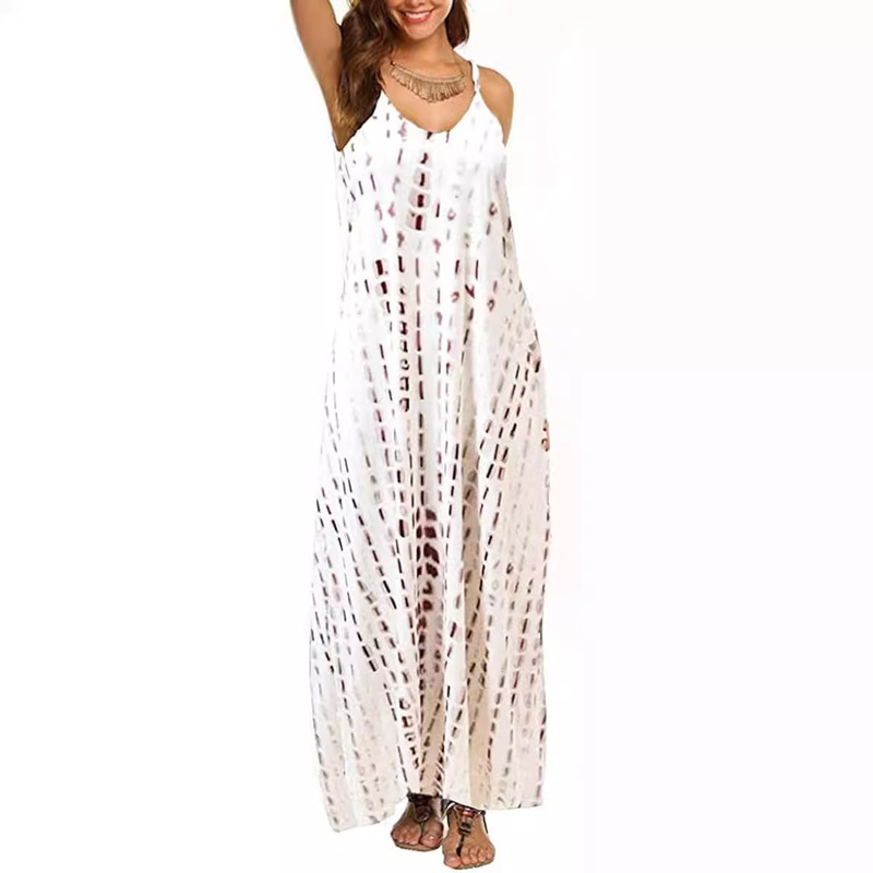 Women's Summer Long dress Casual V-neck Sleeveless Bohemian Thin Strap Floral Long Dress