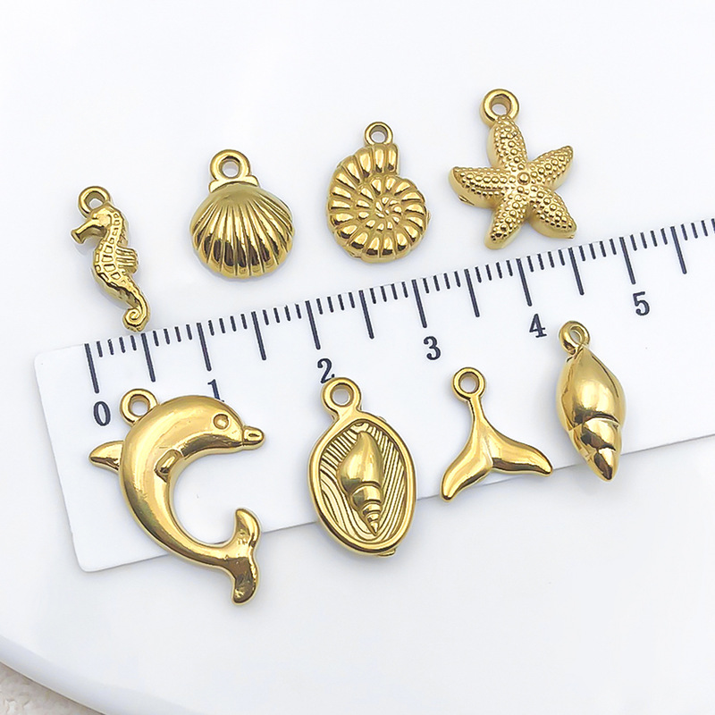 不锈钢真空海洋生物金色海星海马海螺吊坠diy项链手链饰品配件|undefined
