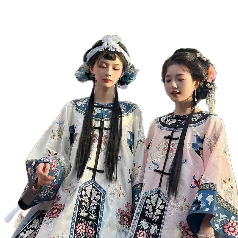 清汉女原创对襟圆领对襟汉服重工中式国风印花宫廷马面新款套装|undefined