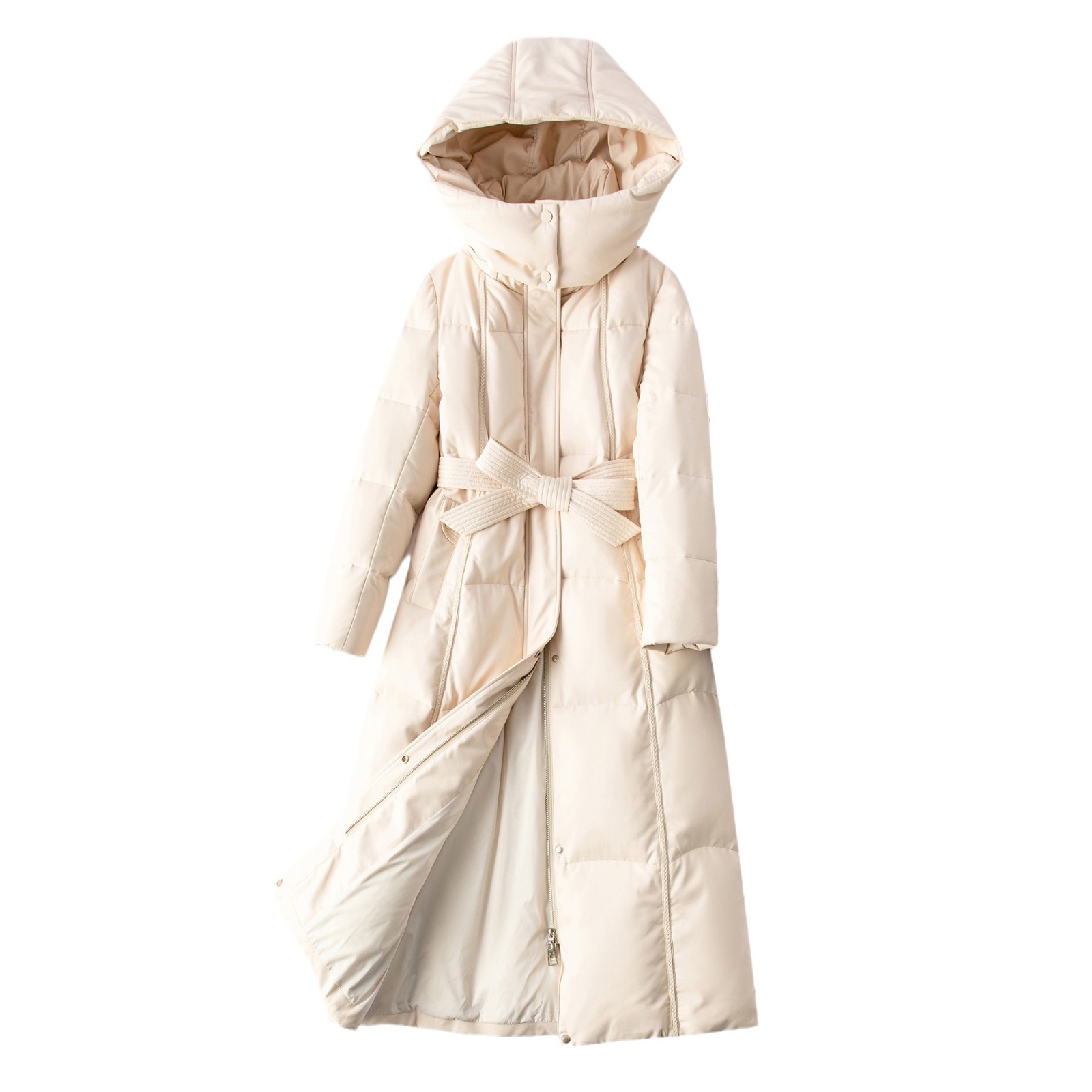 가죽 다운 2024 겨울 후드 다운 재킷 한국 여자 긴 플러스 사이즈 허리 가죽 재킷 슬림 그래 핀 폭스 모피