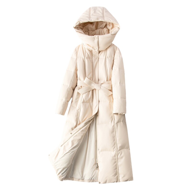 Leather Down 2024 Winter Hooded Down Jacket Korean Women's Long plus size Waist Leather Jacket Slim Graphene Fox Fur