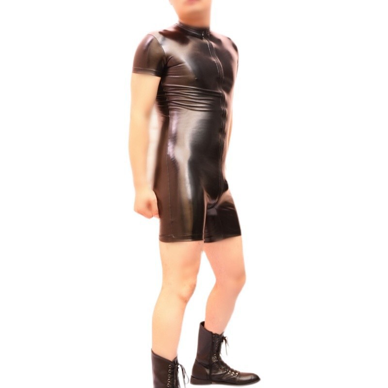 チャームカラー男性ミラー PU レザーステージナイトクラブパフォーマンス服 NQ12 ワンピースタイトなゴム服模造ラテックス|undefined