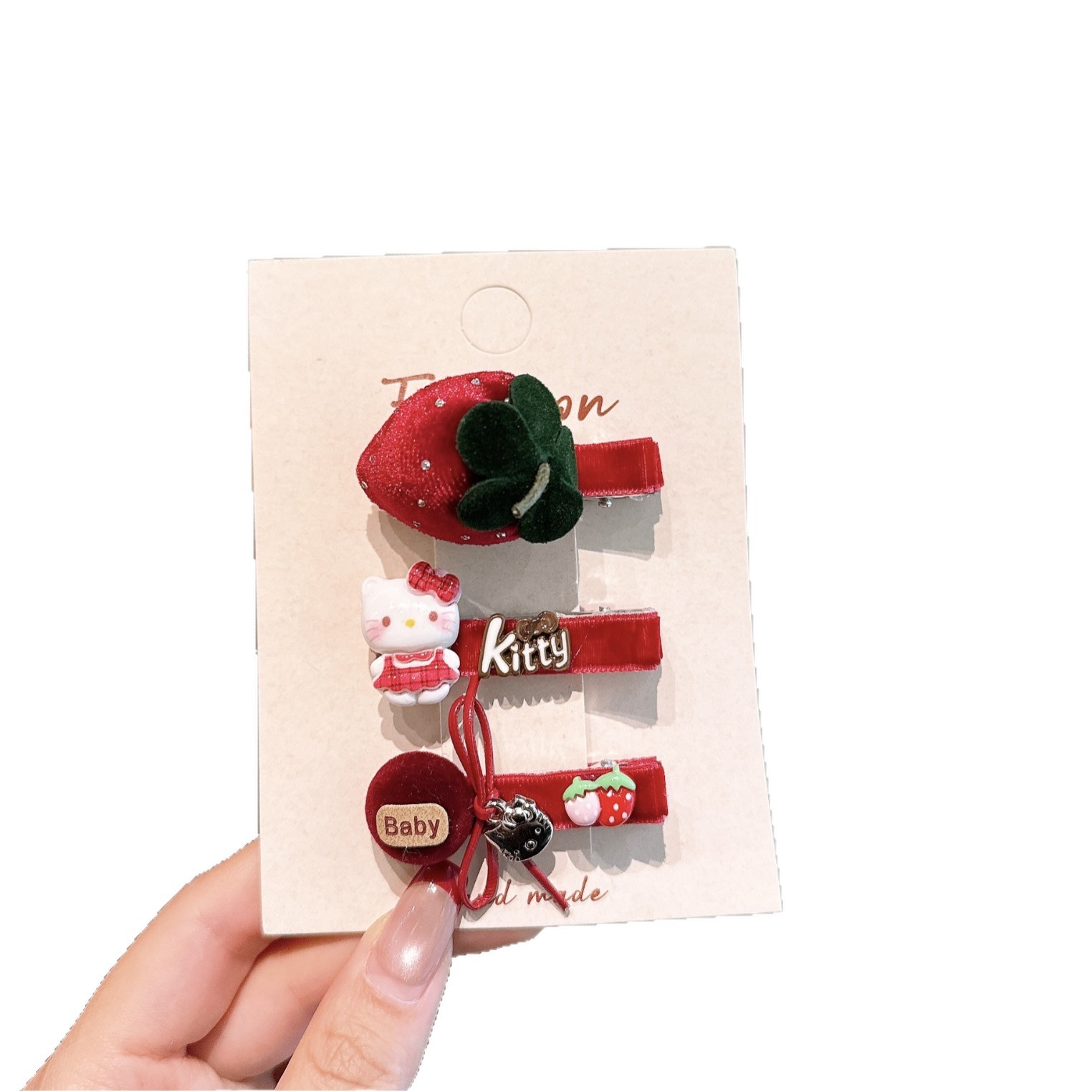 Chica de viento vino rojo almohada de terciopelo de la universidad anillo de cabello de boca de pato joyería de cabello de bebé clip de cabello de niños rojo en línea