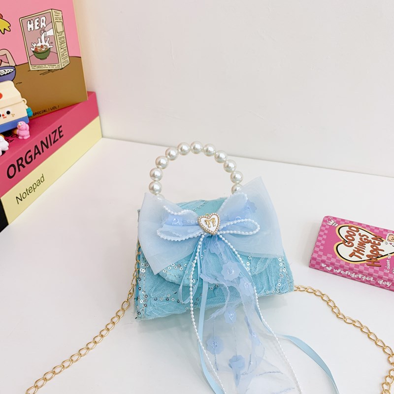 Lindo bolso de cadena de niña de estilo princesa, bolso de bebé de amor con lazo, bolso de niño de encaje con fragancia pequeña