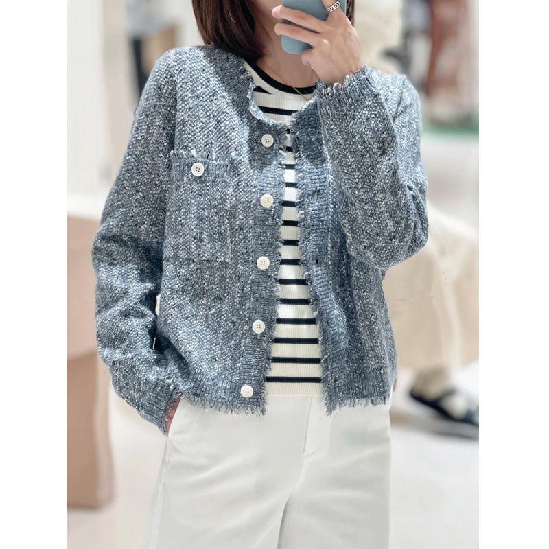 Shanghai Dan Nong Flagship Store/He Fen 26 Autumn New Style Tweed Knitted Cardigan Short Jacket for Women
