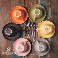 潮宋瓷色釉陶瓷咖啡碟欧式拿铁亚光红茶300咖啡杯日用百货咖啡具