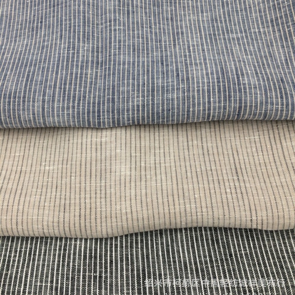色织竖条子纯亚麻面料批发坐垫条纹衬衫面料梭织男士先染布欧美