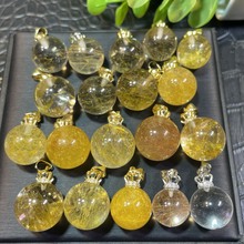 天然发晶金发晶黄发晶黄水晶圆珠转运珠原石原矿吊坠招财金黄晶