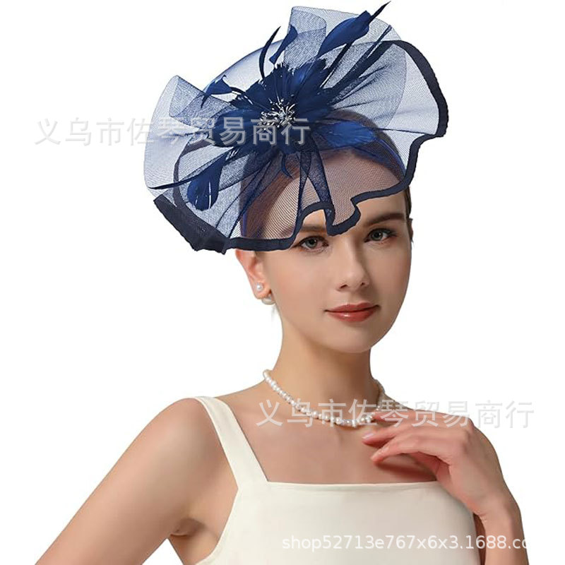 New Vintage Bridal Mesh Feather Hair Accessory for Women, Horse Racing Festival Headpiece, Amazon Head Flower, Flower